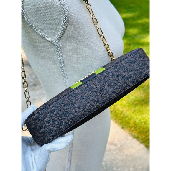 Michael Kors Meadow Green Empire Contrast Medium Chain Pouchette Shoulder Bag - Picture 6 of 16